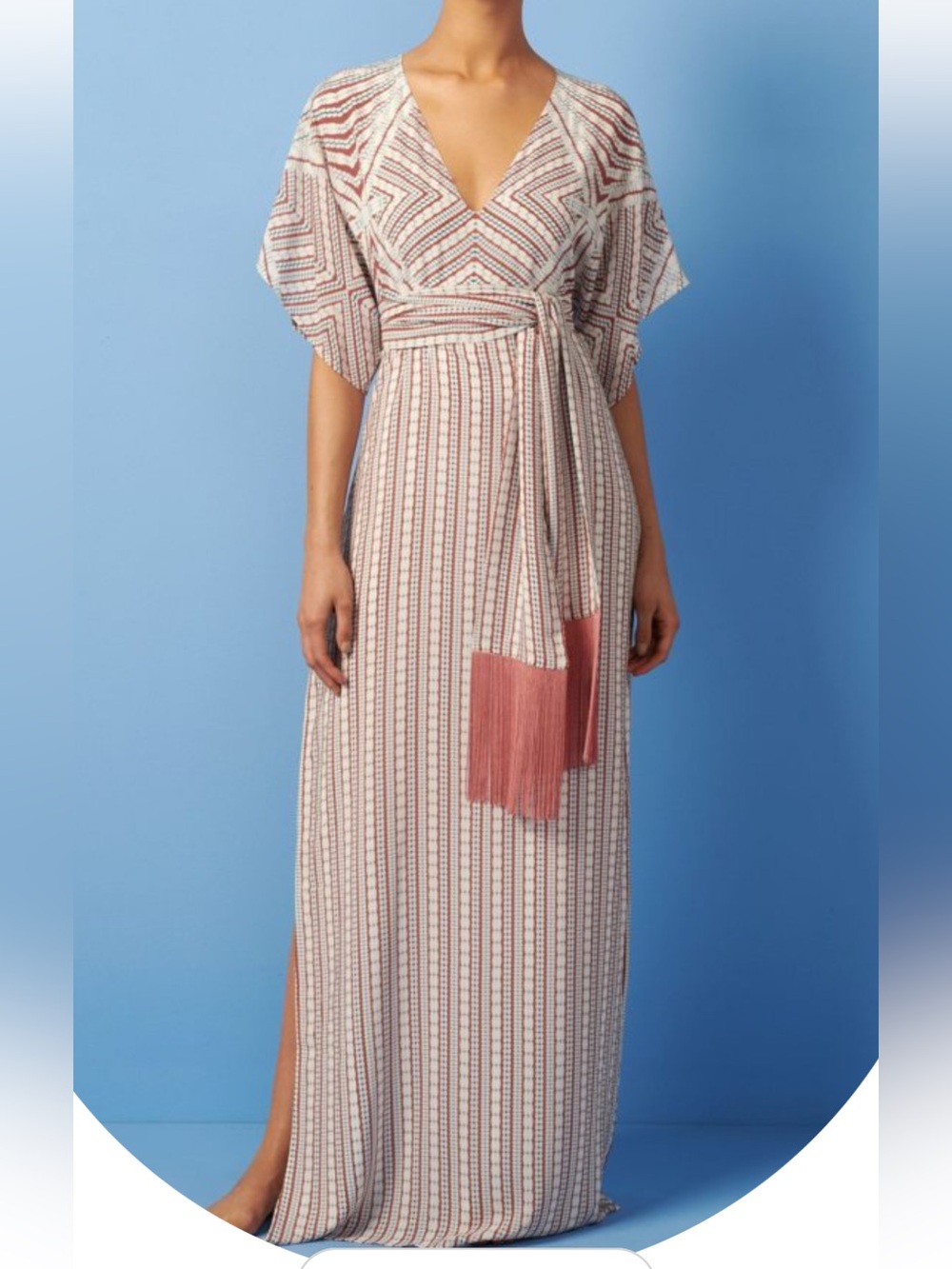 Paolita Kito Maxi Dress Kimono Flutter Sleeves GeoPrint Tassel Tie Resortwear S - Picture 13 of 16
